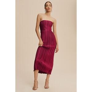 Anthropologie L'IDEE Red Berry Gatsby Cold Shoulder Formal Midi Dress Size Large